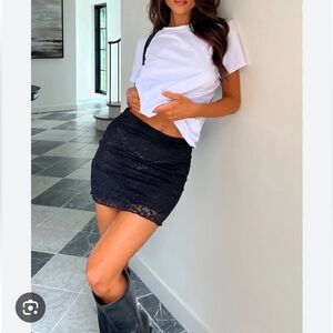 NWT White Fox Cross Your Mind Lace Mini Skirt Black